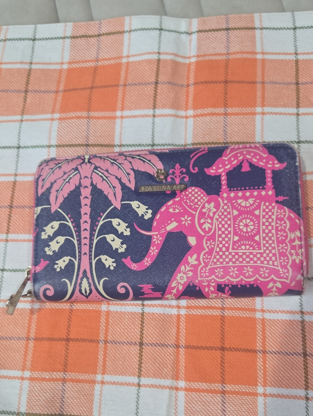 Spartina 449 Navy Wallet with Pink Elephant Motif